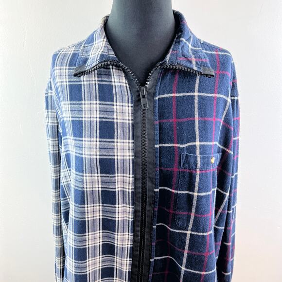 Furst of a Kind Navy White Top Plaid Collared Long Sleeve Classic Full Zip M L? - Picture 3 of 8